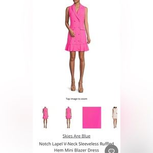 Skies Are Blue Notch Lapel V-Neck Sleeveless Ruffled Hem Mini Blazer Dress -pink